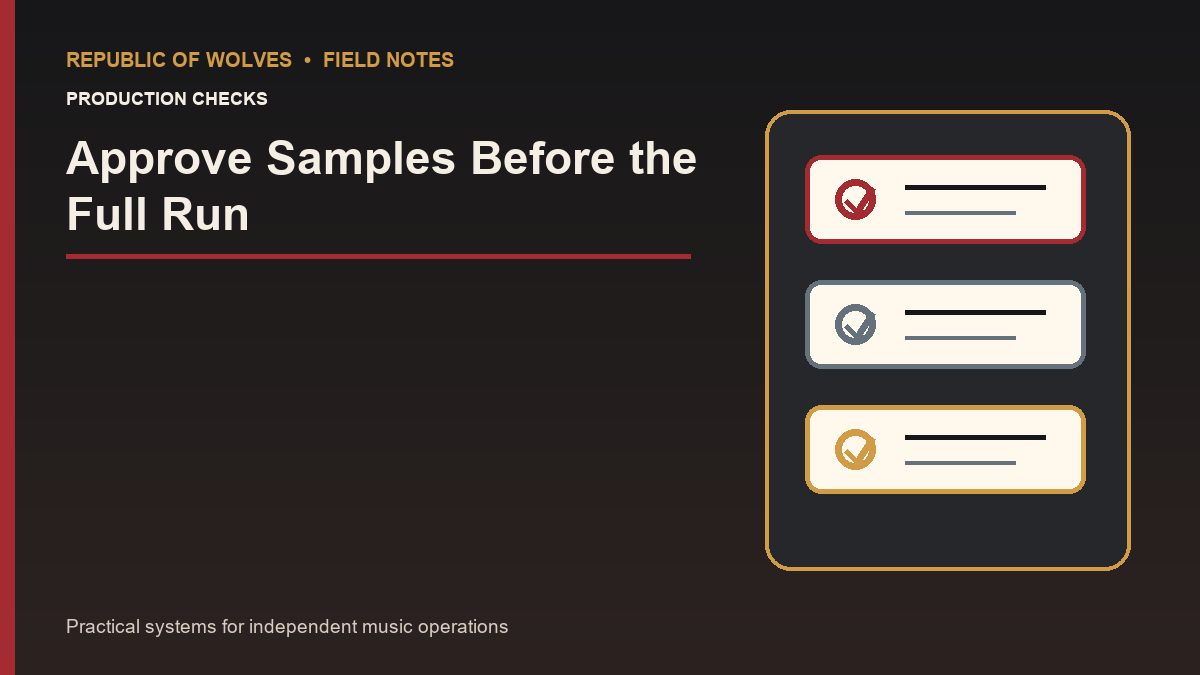 Three approved band merchandise sample checks