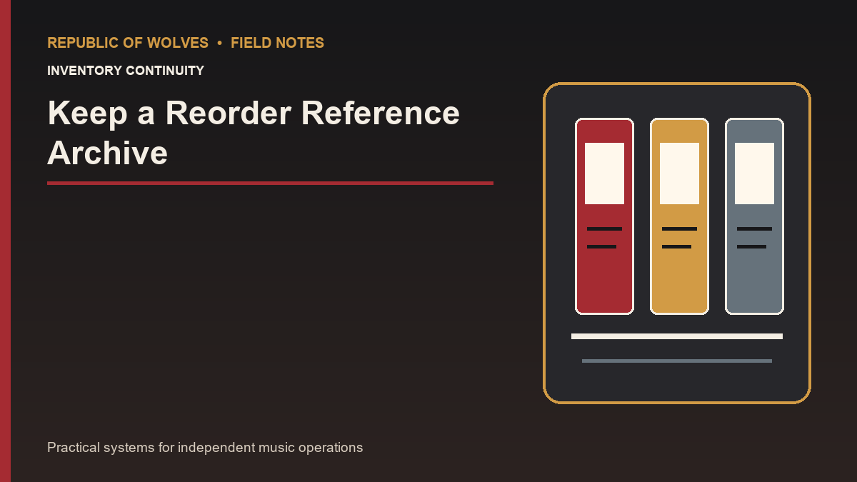 Band merchandise reorder reference archive