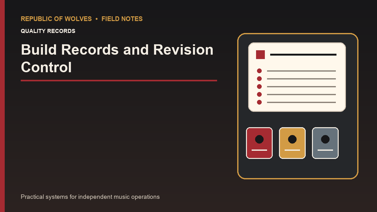 Music gear build records and revision control board